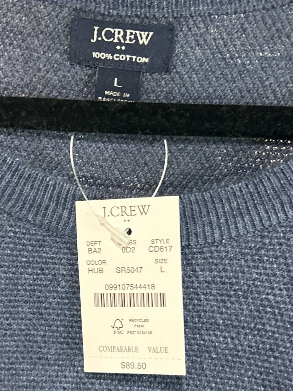 J.Crew 100% Cotton Textured Crewneck Sweater NWT Large Blue